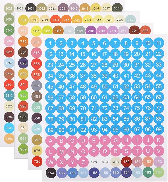 cobee Diamond Colorful Number Painting Labels, 4 Sheet 447Pcs Self Adhesive Labels for Diamond Art Painting Storage Boxes Diamond Paint Number Round Sticker DIY Diamond Color Chart Accessory