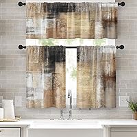 Tayney Brown Abstract Art Kitchen Valance & Tier Curtain Set 36" - Grey Beige Modern Rod Pocket Cafe Drapes for Stylish Home Decor