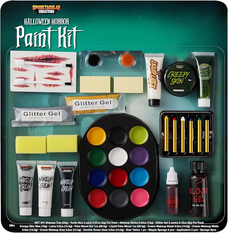 26 Pcs Halloween Family Makeup Kit, Zombie Makeup, Face Paint with Zombie, Fake Blood Costume Easy On & Easy Off Character Set for Halloween Party Supplies
