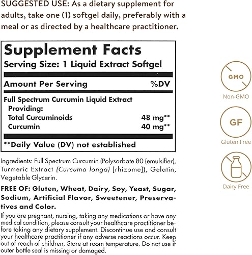Miniatura 2 de Solgar Curcumina de espectro completo – 105 LiCaps – Absorción superior – Salud cerebral, articular e inmunológica – Vegana, sin gluten, sin OMG,