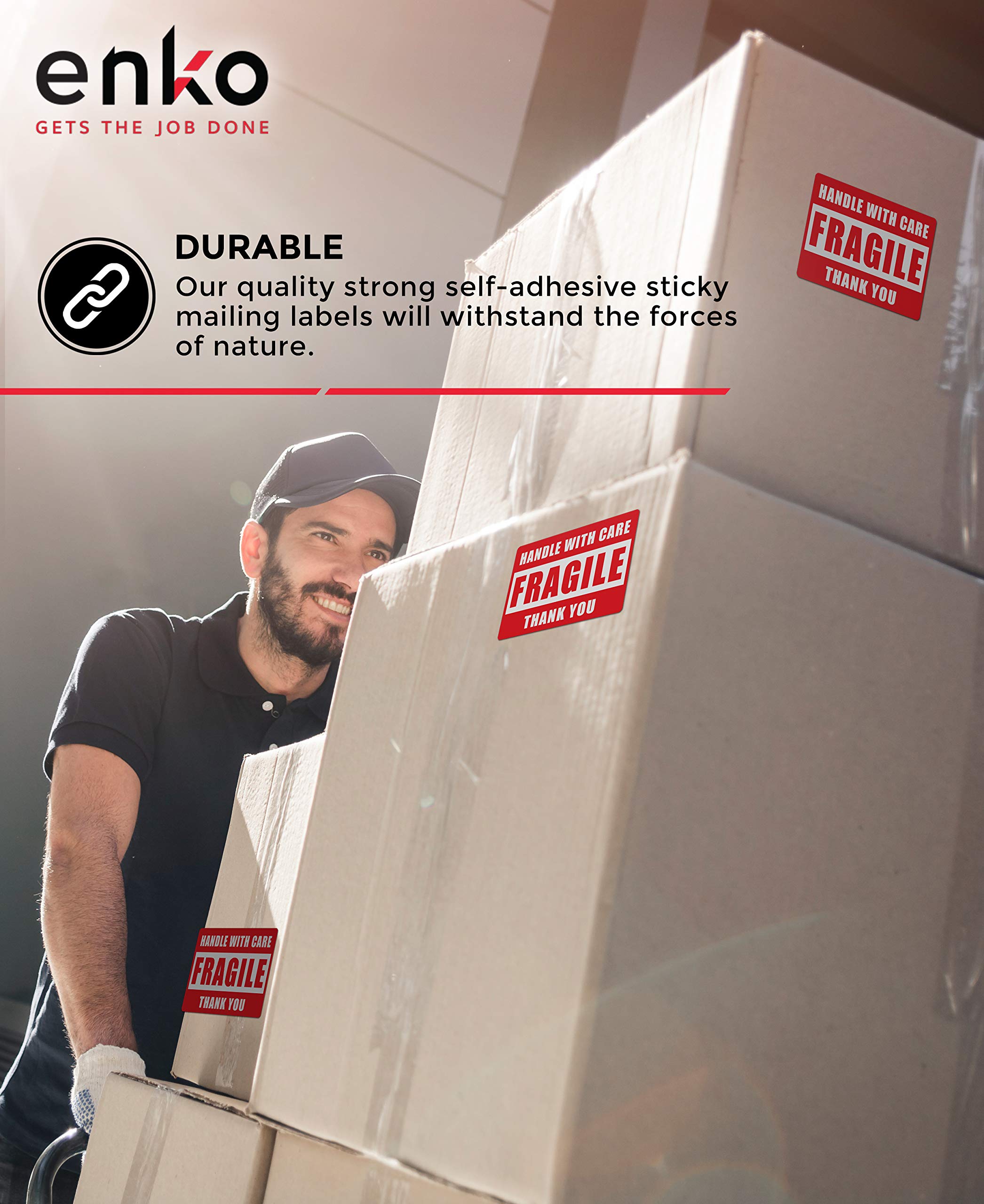 enKo - 3 x 5 Large Inch Fragile Stickers Handle with Care Warning Packing Shipping Label - Permanent Adhesive (1 Roll, 500 Labels)