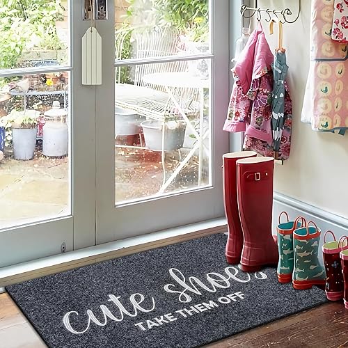 Miniatura 7 de Tapete de bienvenida para entrada con lindos zapatos, quítatelos en las alfombras de la puerta delantera de 24"x 36" con respaldo de goma, tapete