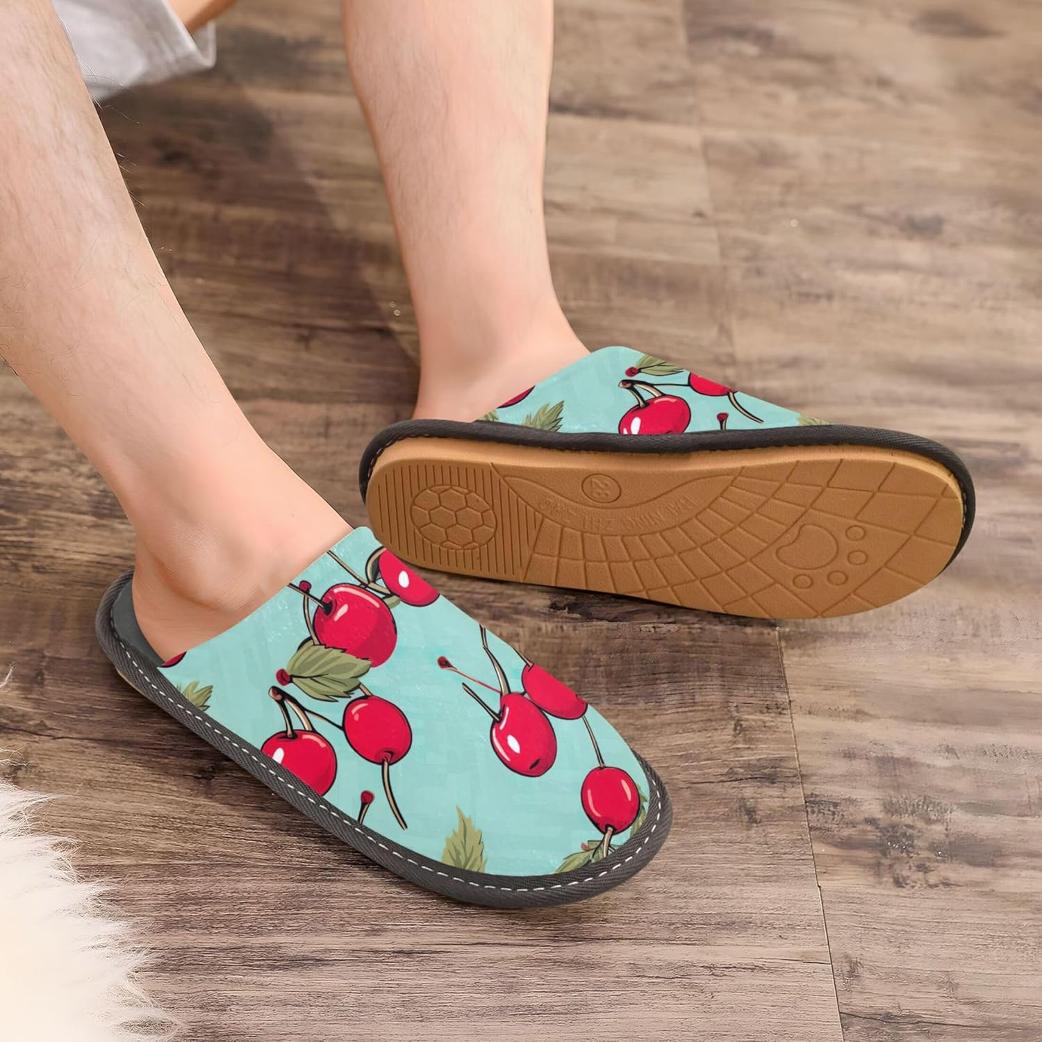 Cherry Fruit House Slippers – Cozy Fuzzy Slippers for Guests, Washable & Disposable, Perfect for Shoeless Home, Spa & Hotel Use A110356