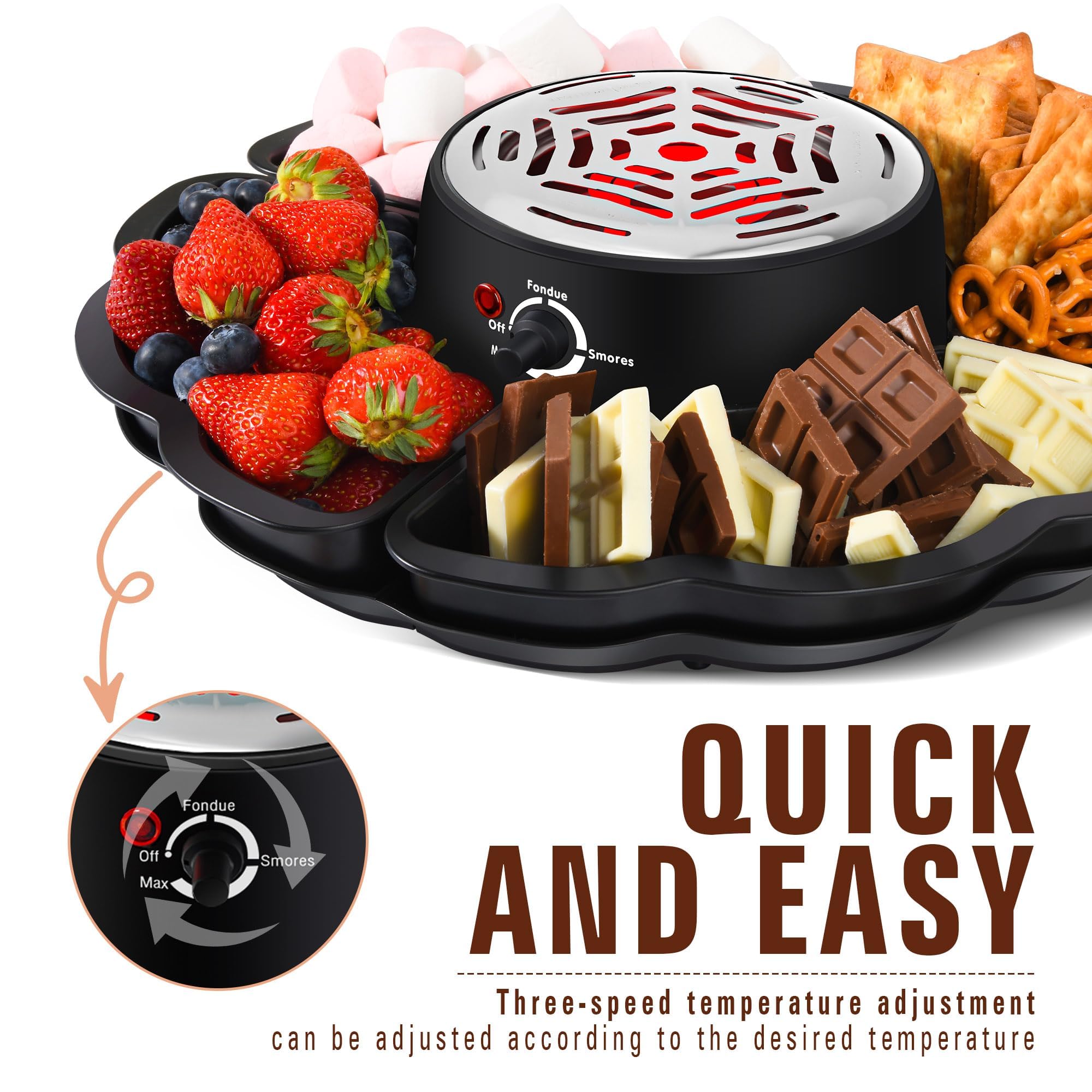 S'mores Maker, flammenloser elektrischer Marshmallow-Bräter mit Temperaturkontrolle, 4 abnehmbare Tabletts, Geschenkset