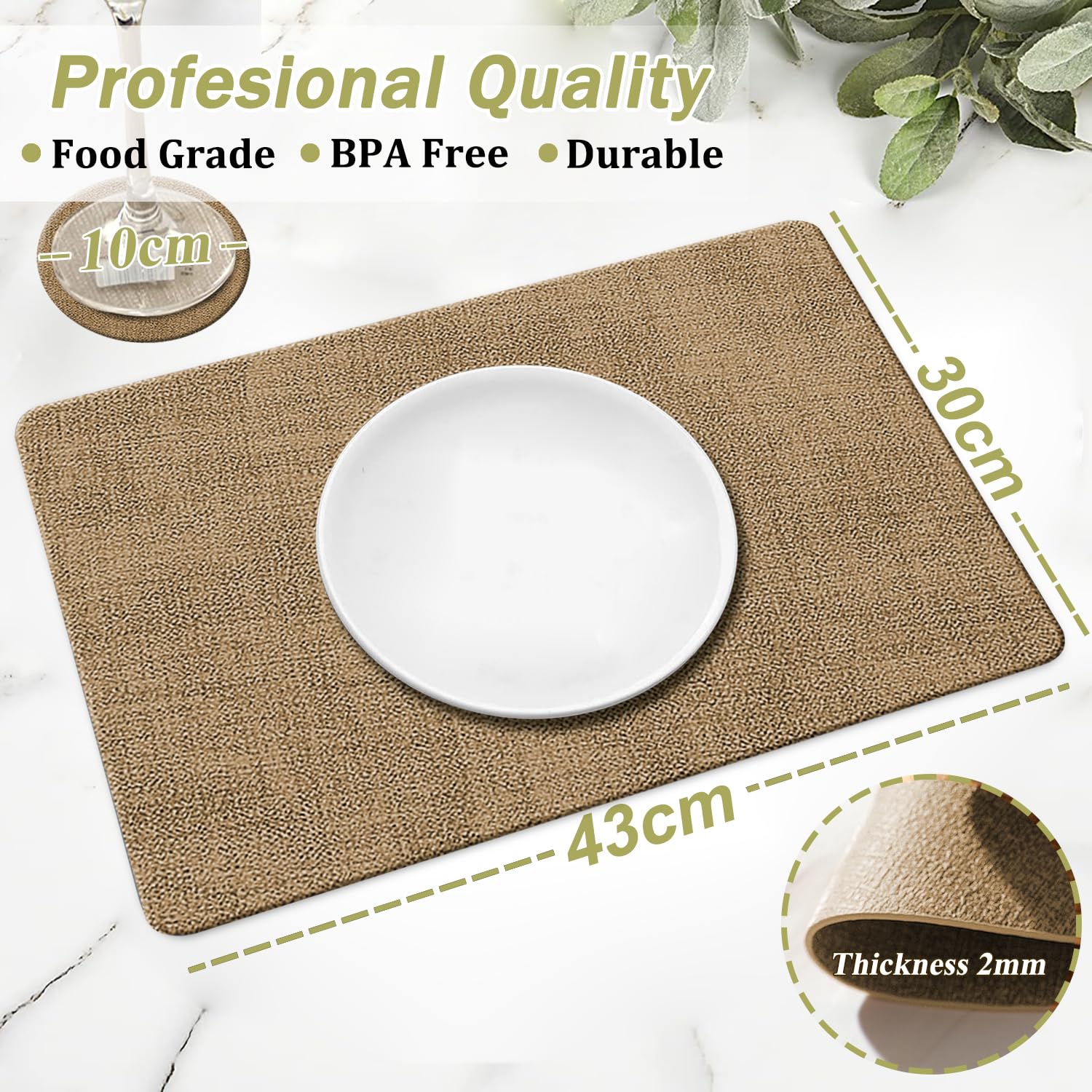 YUNJUER Leather Placemats and Coasters Set, Heat-Resistant 212°F, Non-Slip and Waterproof - Image 2