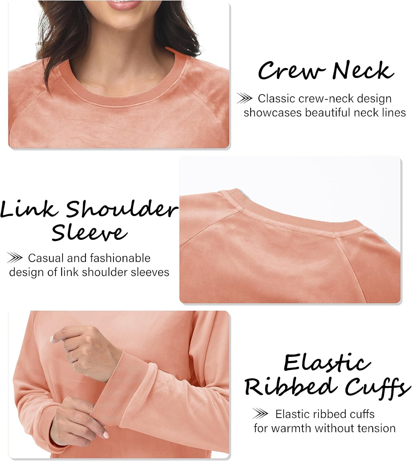 MAGCOMSEN Women's Velour Sweatshirts Crewneck Long Sleeve Casual Pullover Soft Warm Shirts Velvet Tops Winter Fall - Image 4