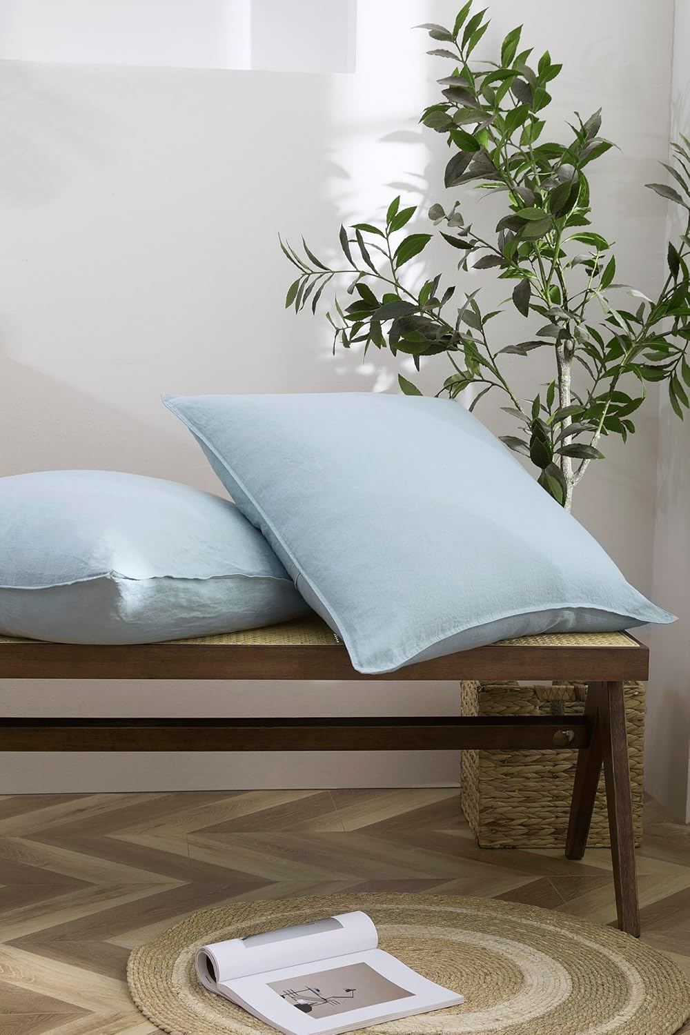 100% French Linen Euro Shams 26 x 26 Inches Square Pillow Covers Pillow Cases Pack of 2 with Envelope Closure, Stone Washed Soft Durable Breathable(Natural Linen, 26''x26'')