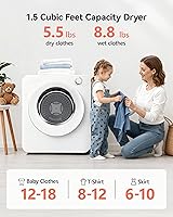 Vista 4 de Euhomy Secadora de ropa portátil, 1.5 pies cúbicos, secadora portátil de 850 W con tambor de acero inoxidable de carga frontal, 5 funciones
