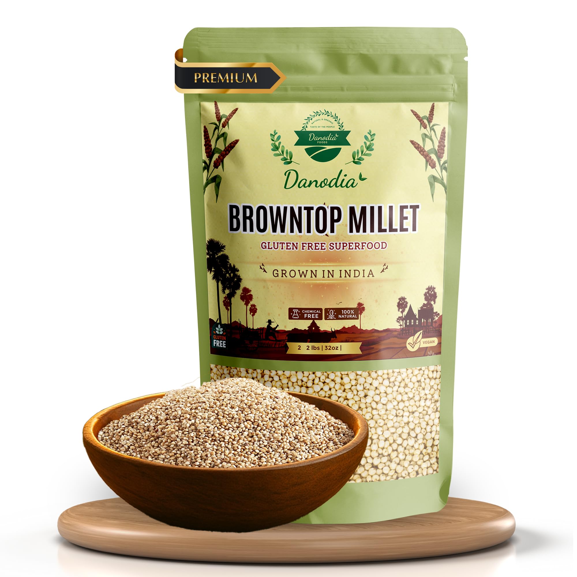 Danodia Browntop Millet Unpolished Whole Grain 950g | Chotti Kangni/Andu Korralu/Korale | Natural & Gluten-Free, High Fiber & Protein, Heart-Healthy, Ideal for Porridge, Rotis & Baking
