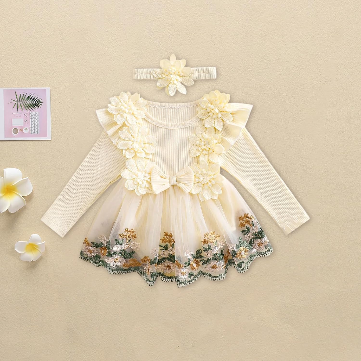 FOMOYUU Infant Newborn Baby Girl Romper Lace Tutu Dress Clothes Christmas Xmas Outfit Fall Winter Outfits Long Sleeve