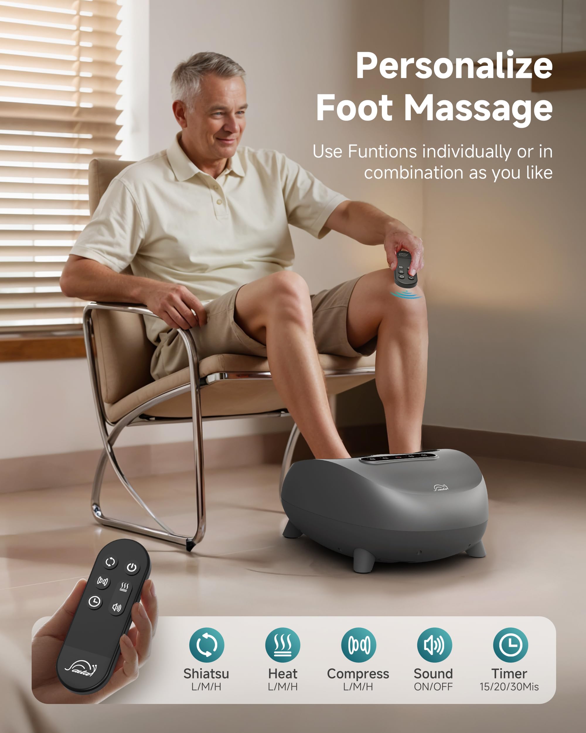 Snailax Shiatsu Appareil de massage électrique pour les pieds, masseur de pieds avec chaleur pétrissage en profondeur rouleaux compression pour la fasciite plantaire, cadeaux, pointure 48