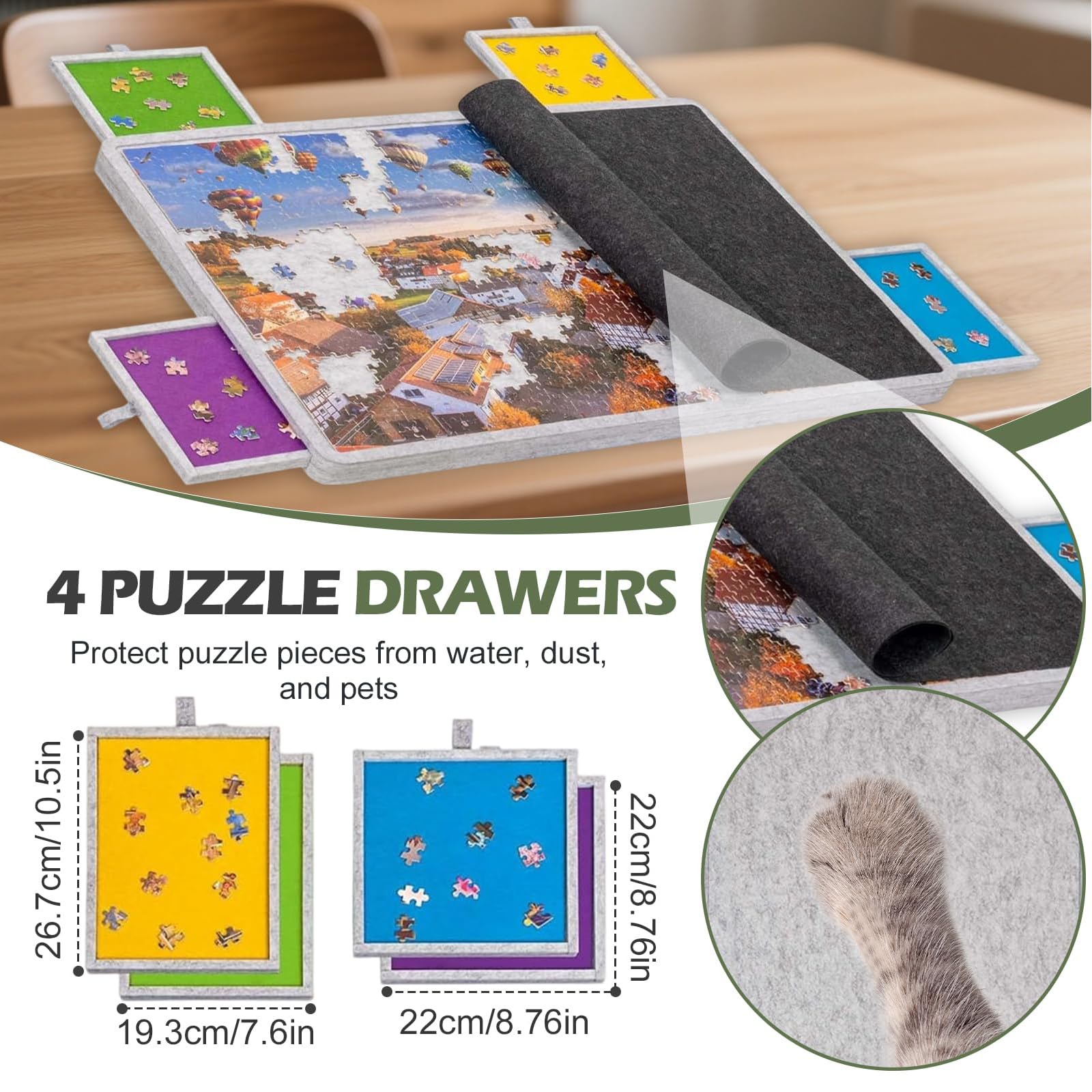 Tapis Puzzle 1000 Pieces Table Puzzle Inclinable Plateau Puzzle Table De Puzzle Tapis Puzzle avec Tiroir Table à Puzzle Ultra-LéGèRe en Feutre