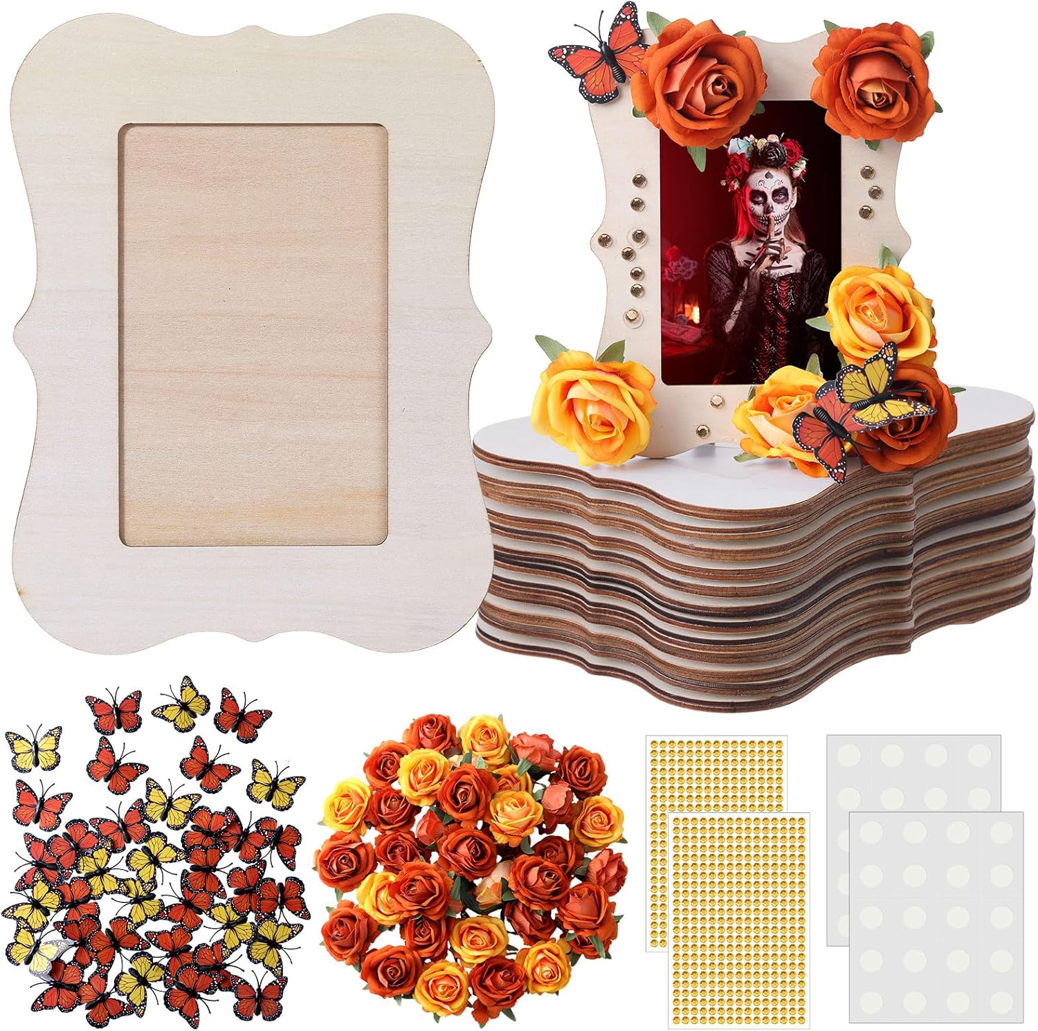 Chunful 12 Pack Dia De Los Muertos Wooden Picture Frames Kit 4x6'' Day of The Dead DIY Photo Frames Mexican Altar Ofrenda Supplies for Home Mexican Fiesta Memorial Decor (Classics)