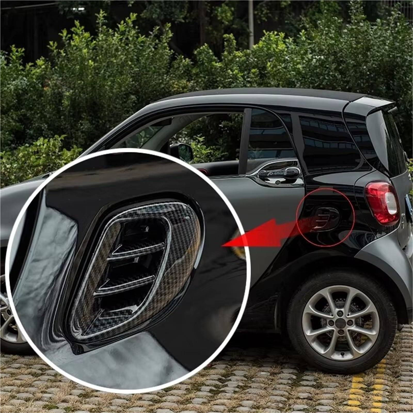 Naklejki dekoracyjne na boczne drzwi Pasuje do Smart 453 Fortwo Tylna rama wylotu powietrza samochodu Naklejki na karoserię Osłona ochronna bocznego skrzydła(Carbon fiber pattern)
