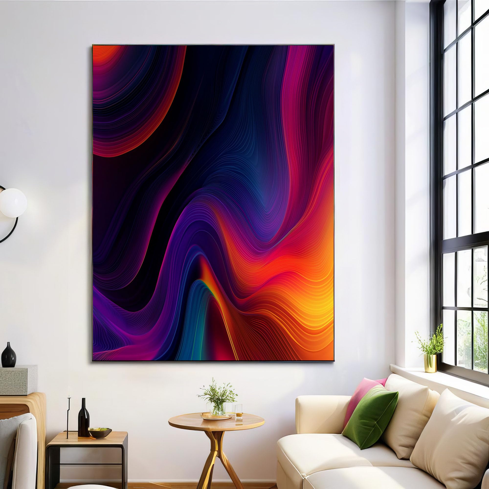 Cuadros de sala de estar modernos con curvas de colores para decorar tu hogar 8