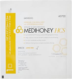 Derma Sciences 31722 Medihoney Dressing Hydrogel Colloidal Sheet, Adhesive, 2.8" Width x 2.8" Length (Pack of 10)