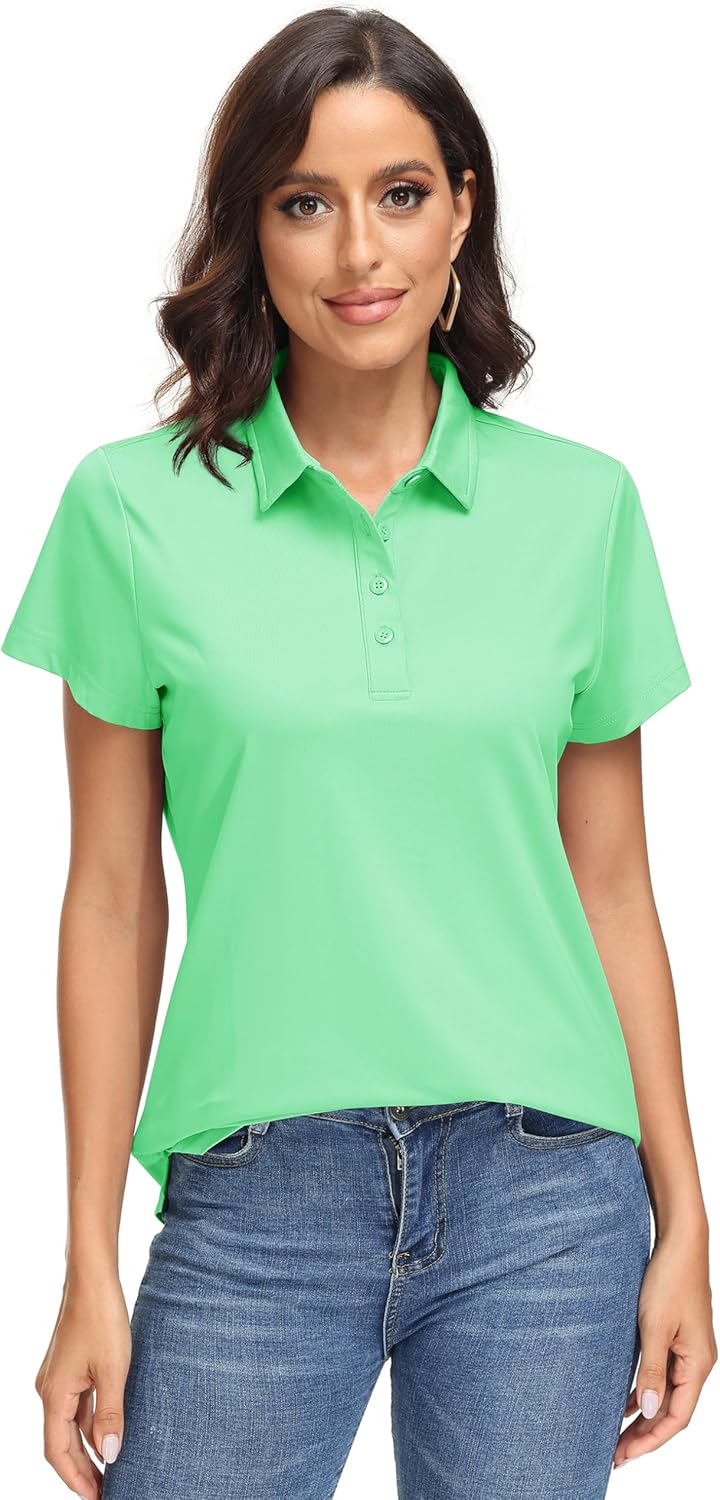 MAGCOMSEN Women's Polo Shirts UPF 50+ Short Sleeve Golf Shirt Quick Dry Sun Protection 4 Buttons Casual Work Collar Top