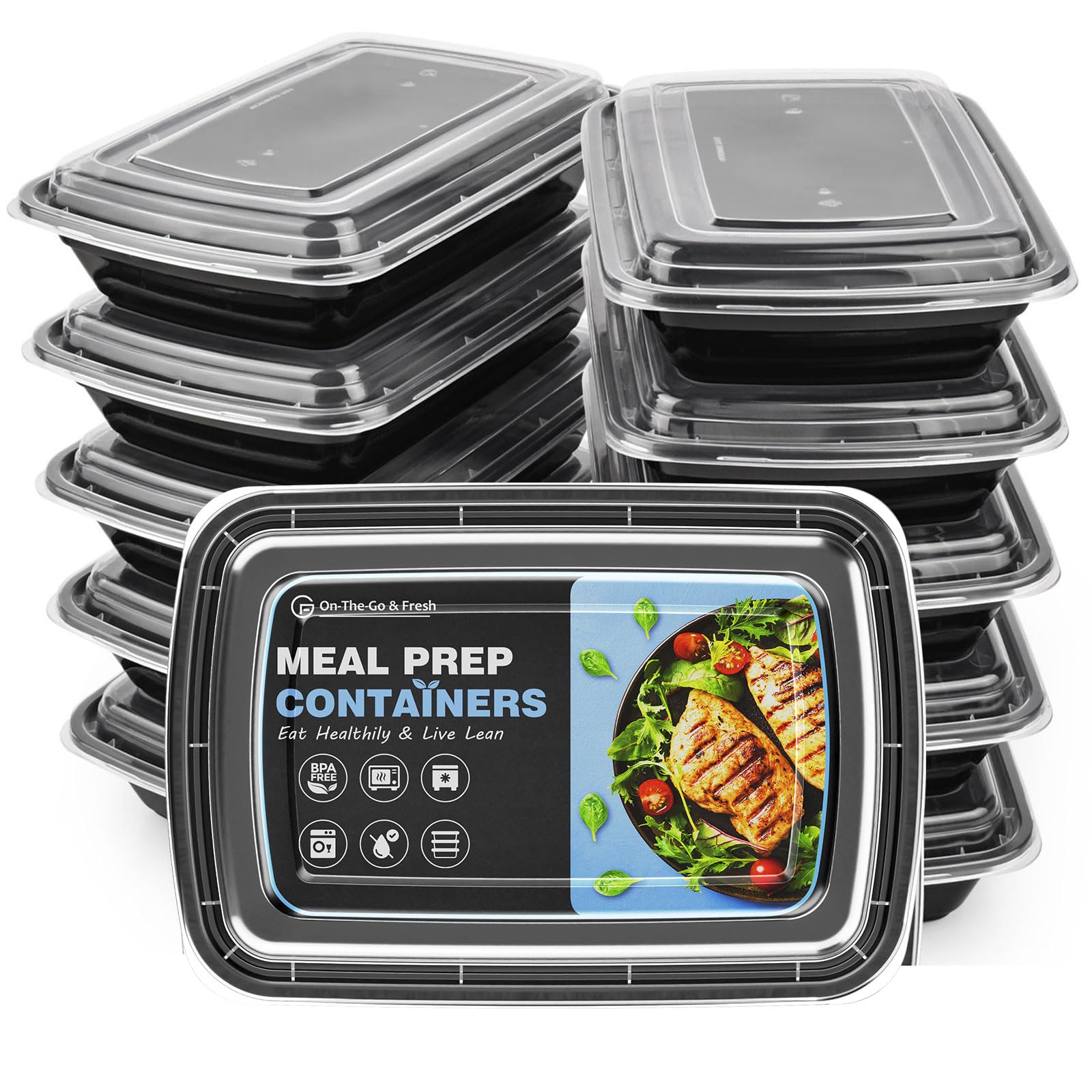 GUANFU Meal Prep Containers 1 Compartment, BPA Free Reusable Food Prep Containers with Lids - Microwave, Freezers & Dishwashers Safe - Stackable Storage Lunch Boxes (10 Pack 28 oz)