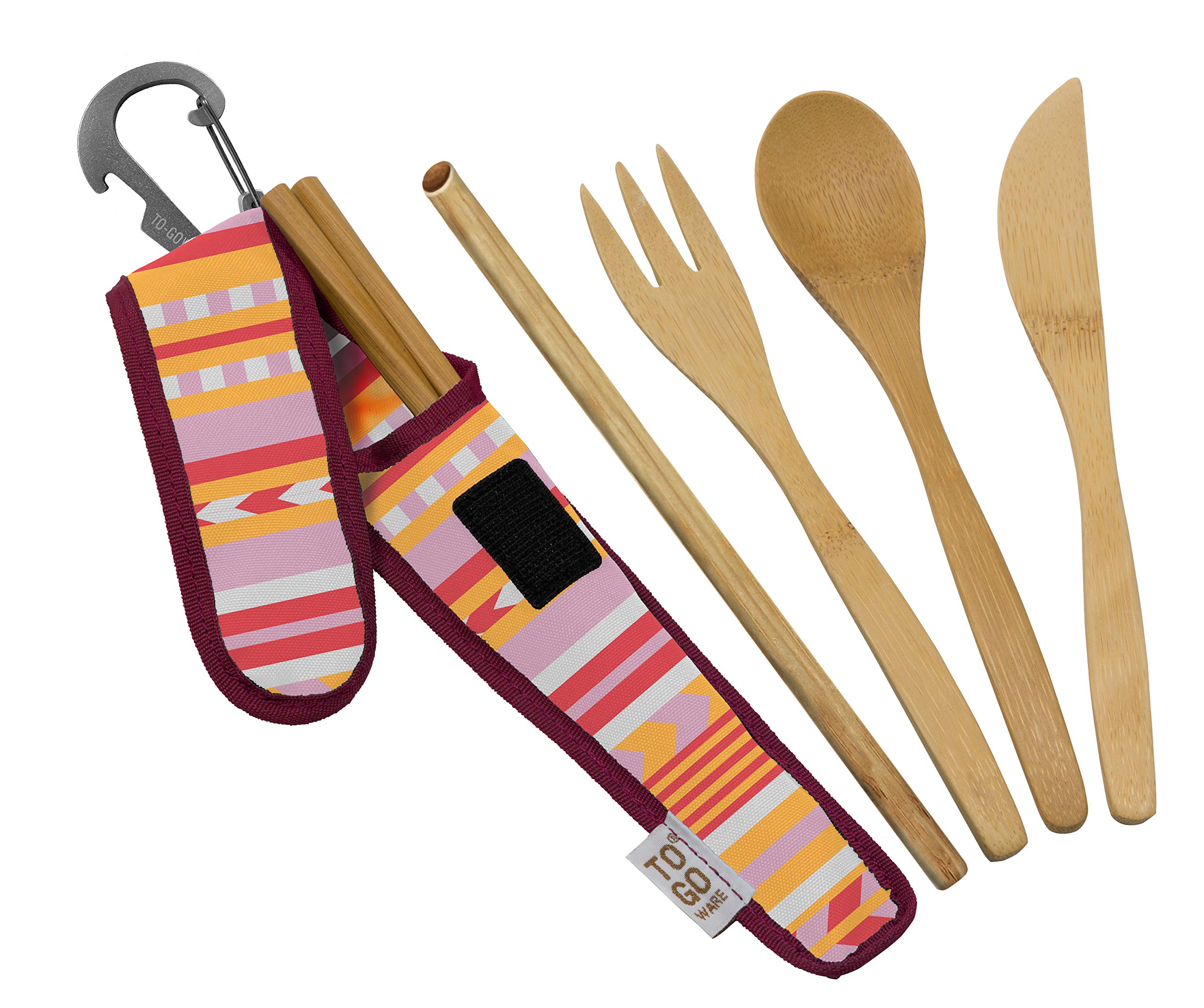 TO GO WAREPremium Reusable Bamboo Utensil Travel Set | Includes Fork, Knife, Spoon, Chopsticks, & Carabiner Clip | Made from Sustainable Materials | Eco-Conscious | Daybreak (Pack of 1)