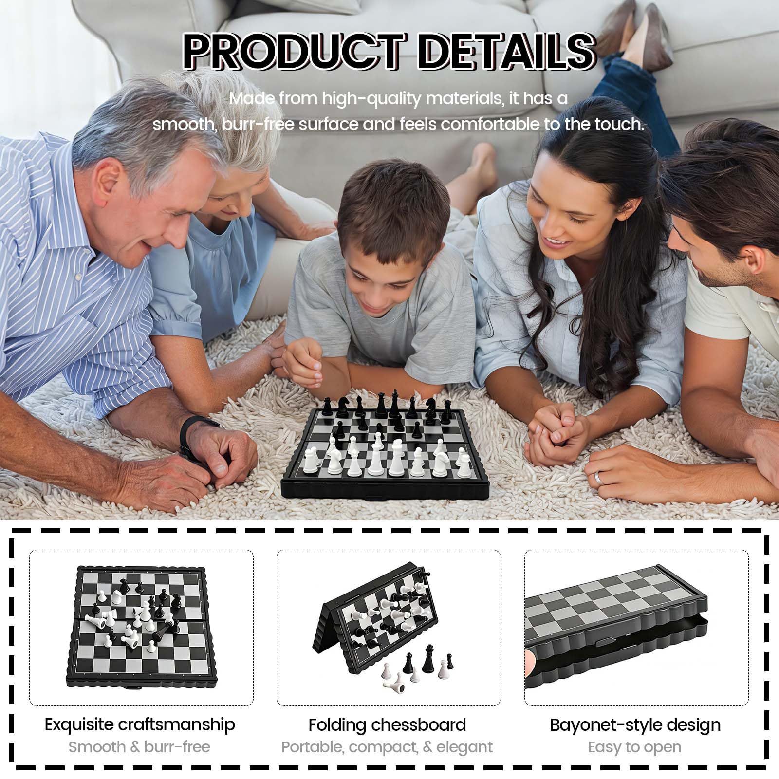 Magnetisches Schachspiel, faltbares Schachbrett, tragbares und faltbares Schachbrett-Set, magnetisches Reise-Schach, Mini-Schach, hochwertiges faltbares Schachbrett, ideal für Reisen