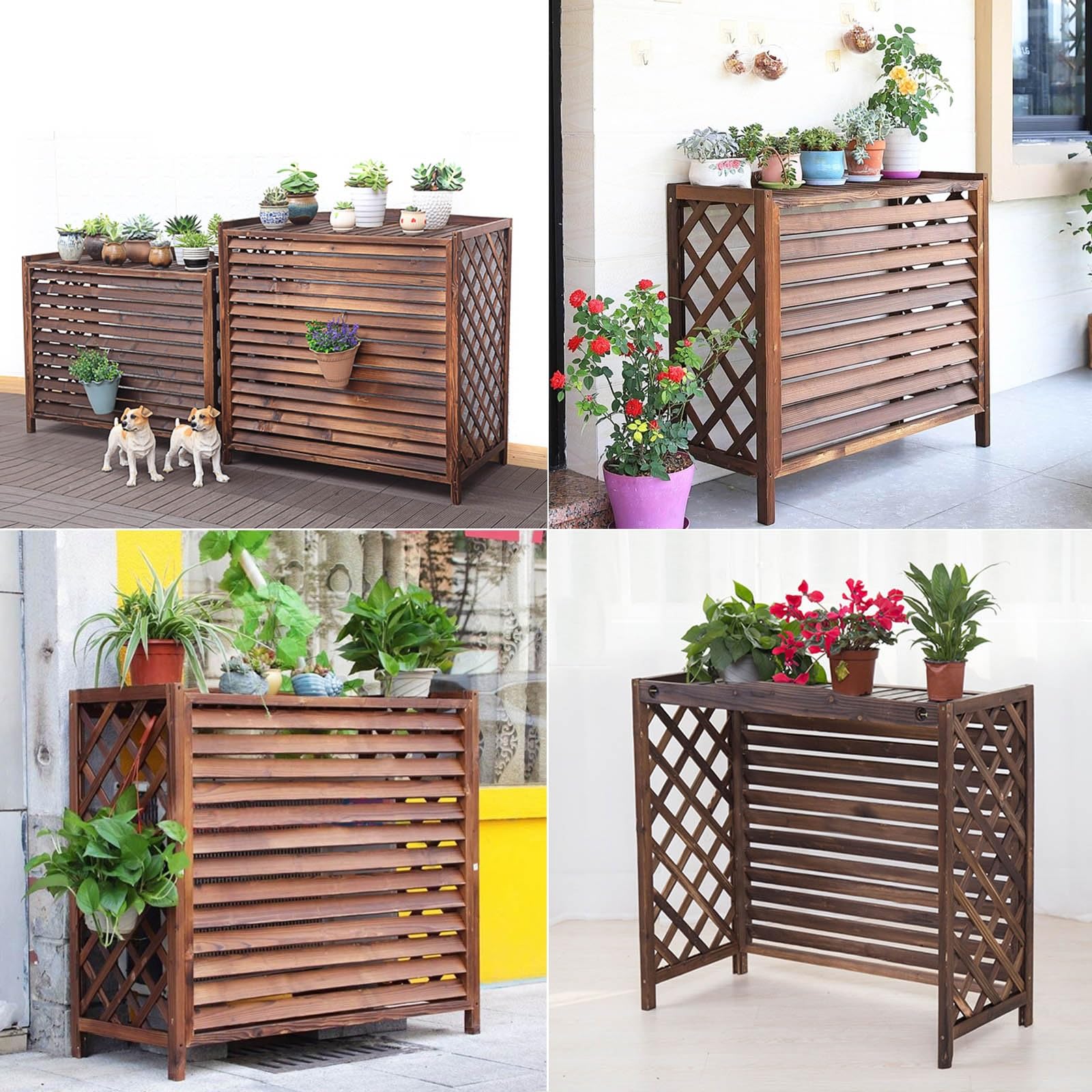 Cubierta Aire Acondicionado Exterior Madera Protector Aire Acondicionado Exterior Grande Valla De Madera Cubre Balcones Exterior Puesto De Flores Para Jardín Balcón Decoración Terraza(86x35x80cm)