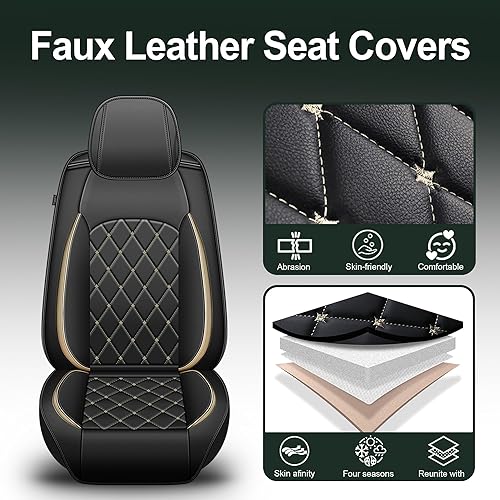 Miniatura 7 de RAWAKORW Car Seat Covers Fit for Nissan Frontier 2007-2023, Faux Leather Custom Full Set Seat Cushion with Airbag Compatible, Waterproof Automotive