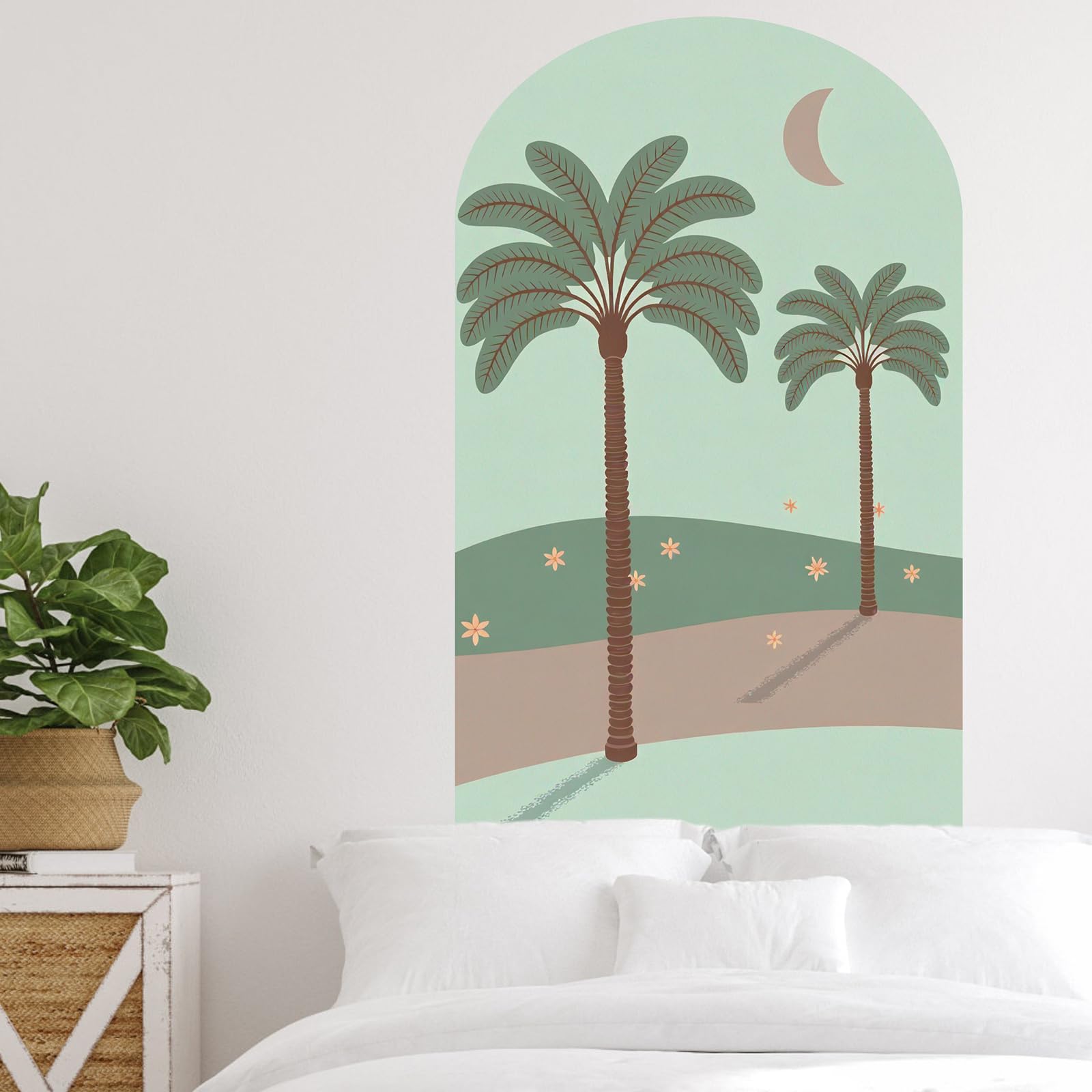 TOARTi Peel and Stick Wall Decal Green Coconut Tree Arch Wall Sticker,Bohemia Wallpaper Plants Wall Sticker Headboard Nursery Wall Decor,20x32inch - Image 4