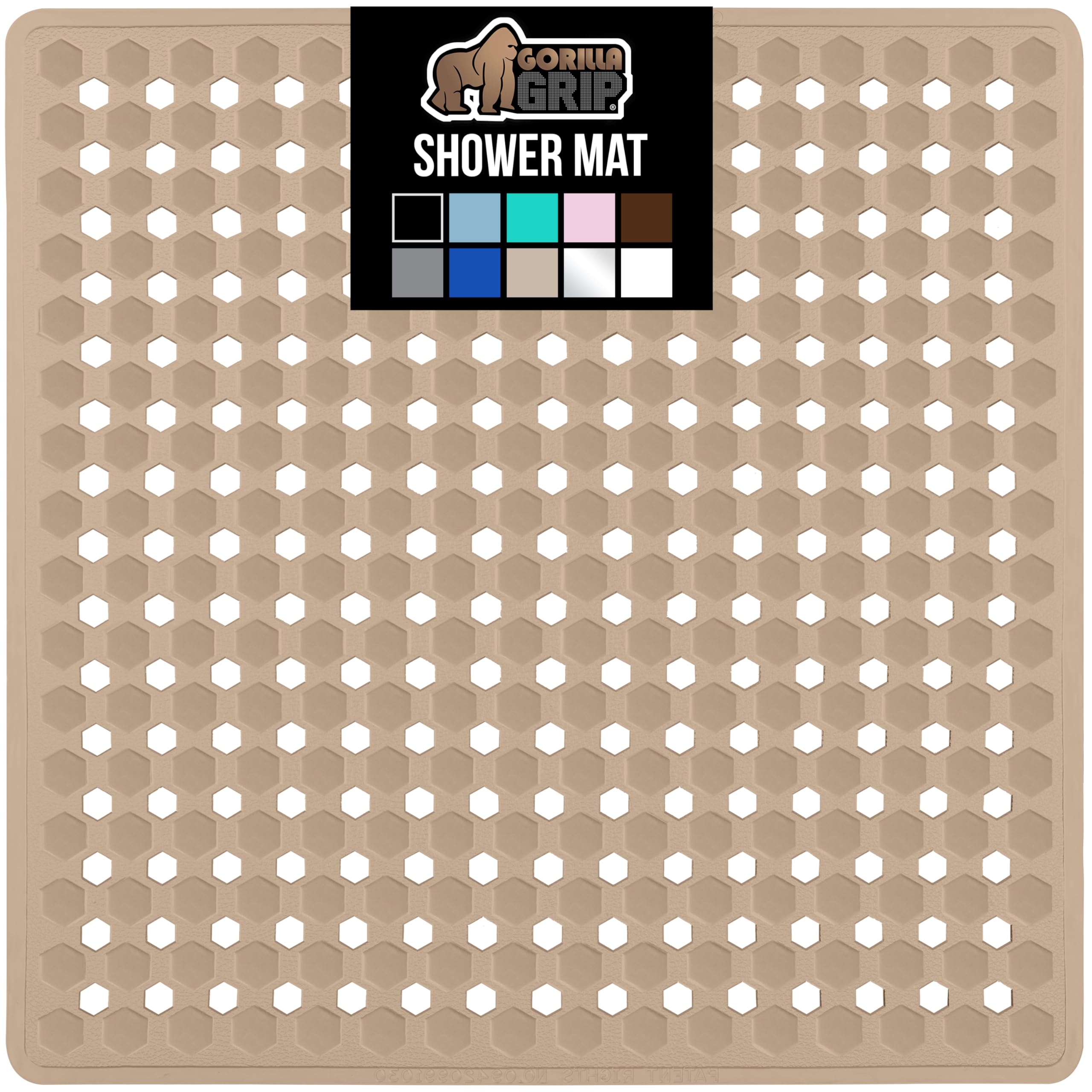 GORILLA GRIP Patented Square Shower Stall Mat, Small Bathtub Floor Mats for Stand Up Showers, Suction Cups and Drainage Holes, Machine Wash, Soft on Feet, Bathroom Accessories 21x21 Inch, Beige Opaque