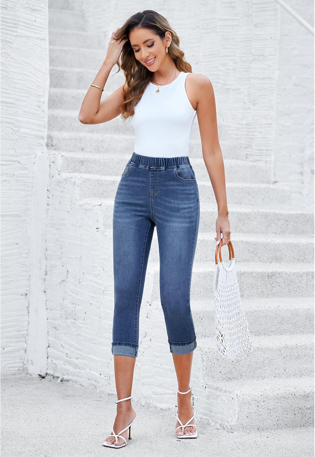 GRAPENT Pull On Jeans for Women High Waisted Skinny Capri Pants Trendy Stretch Denim Cropped Jeans Crop Jeggings Capris - Image 5
