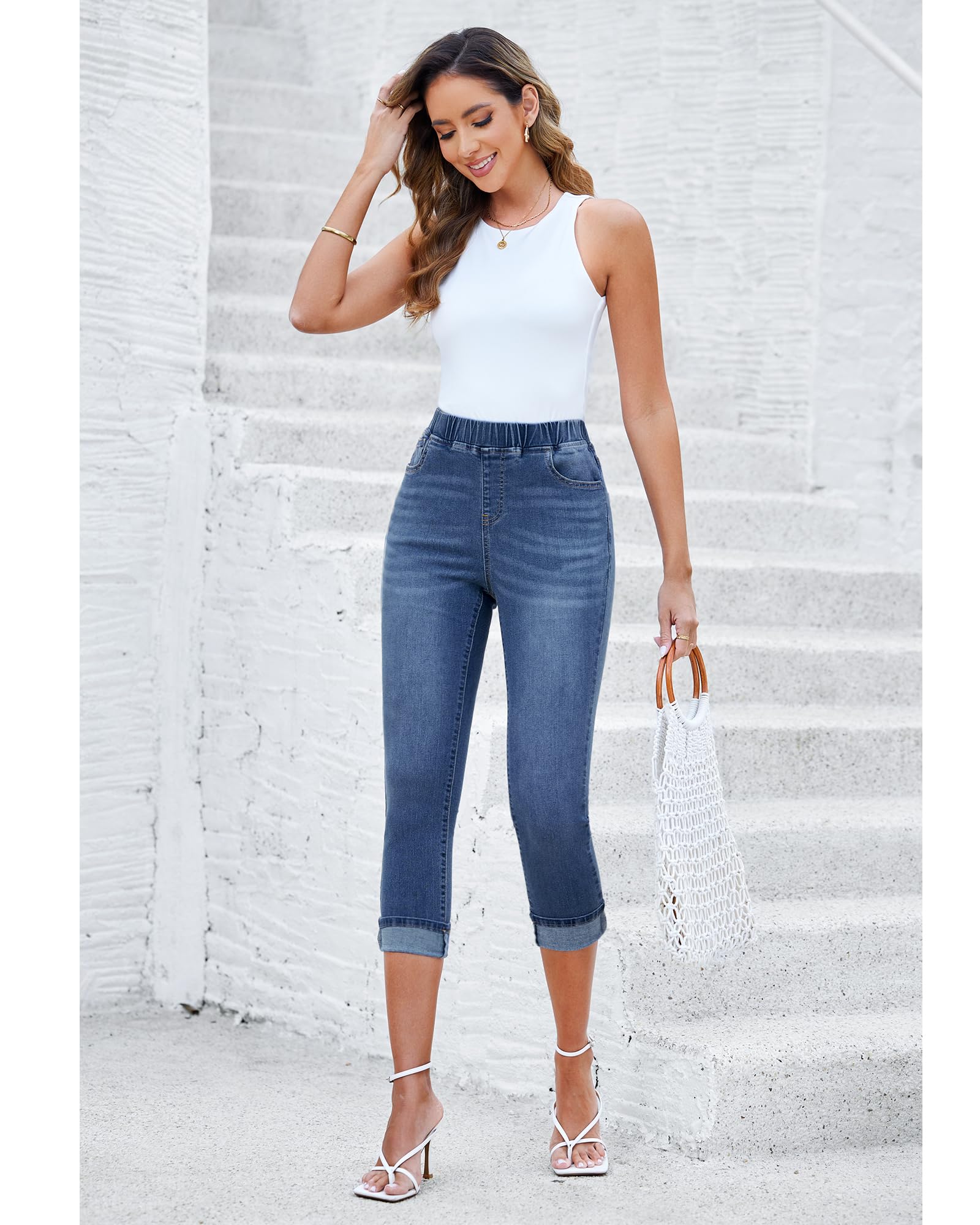 GRAPENT Pull On Jeans for Women High Waisted Skinny Capri Pants Trendy Stretch Denim Cropped Jeans Crop Jeggings Capris