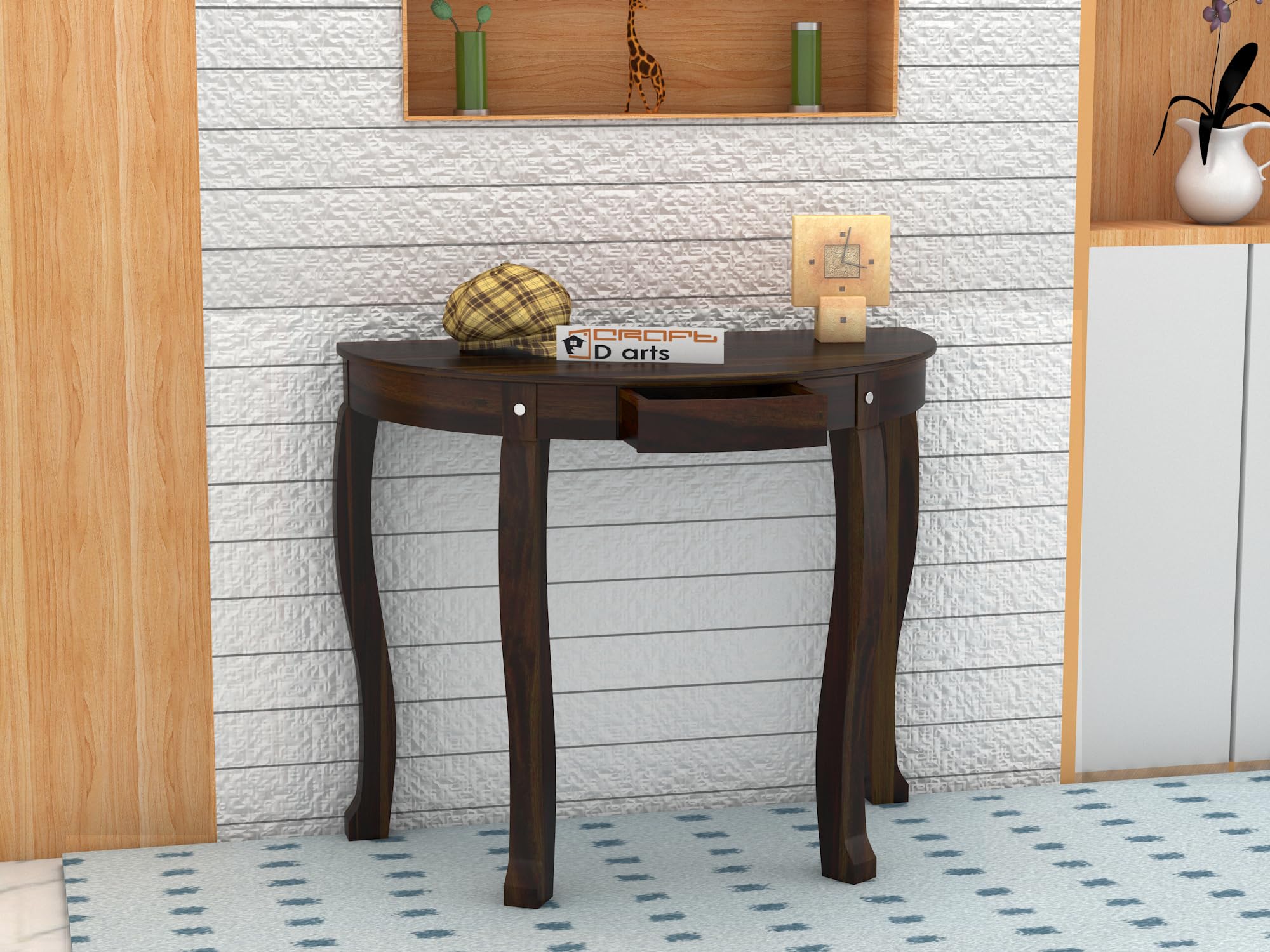 Sponsored Ad - Sheesham Wood Half-Round Console Table for Living Room | Wooden Entrance Half-Round Side Table (Walnut Finish)