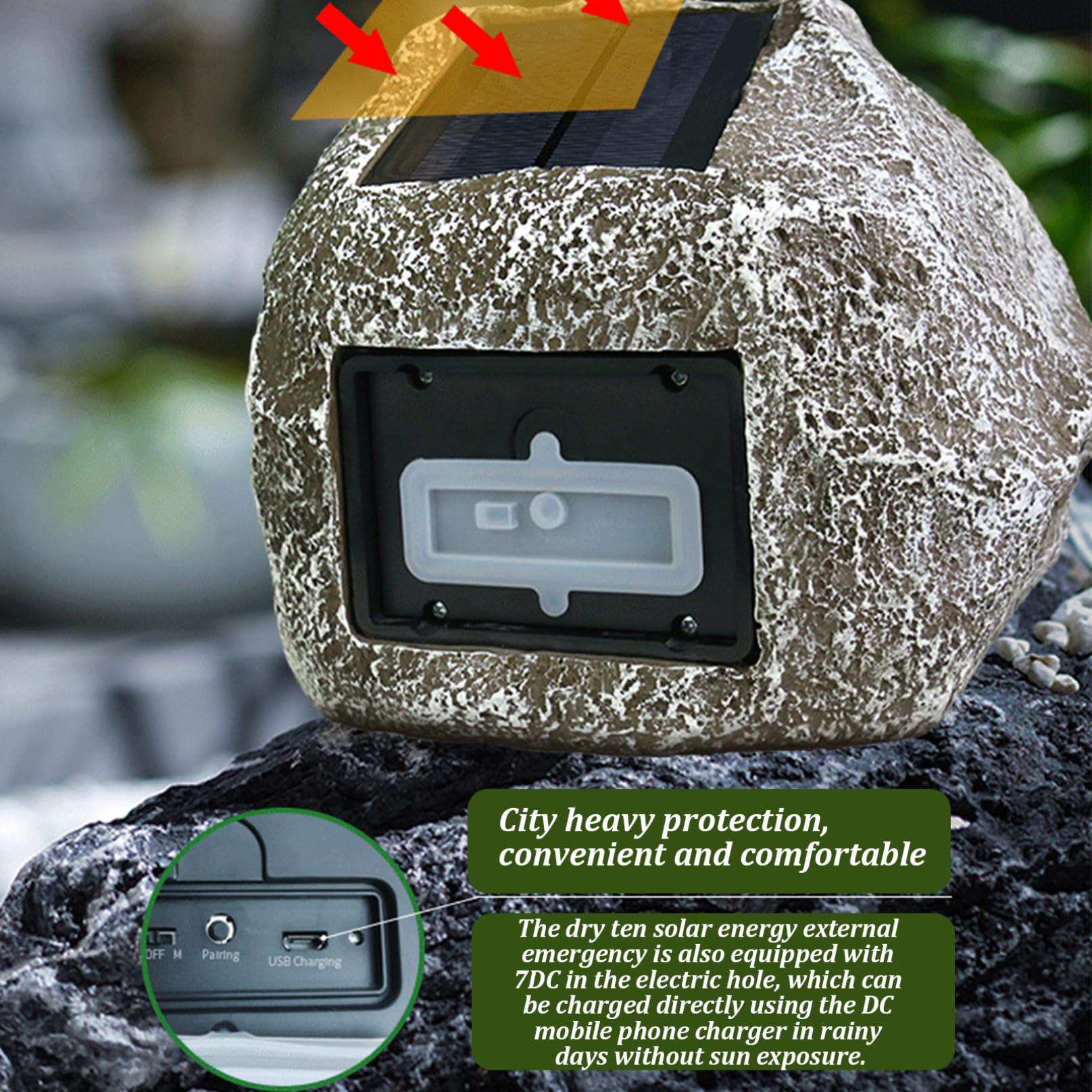 Altavoces de Roca al Aire Libre 9x7x7 '' Altavoces inalámbricos al Aire Libre de energía Solar Resistente Agua
