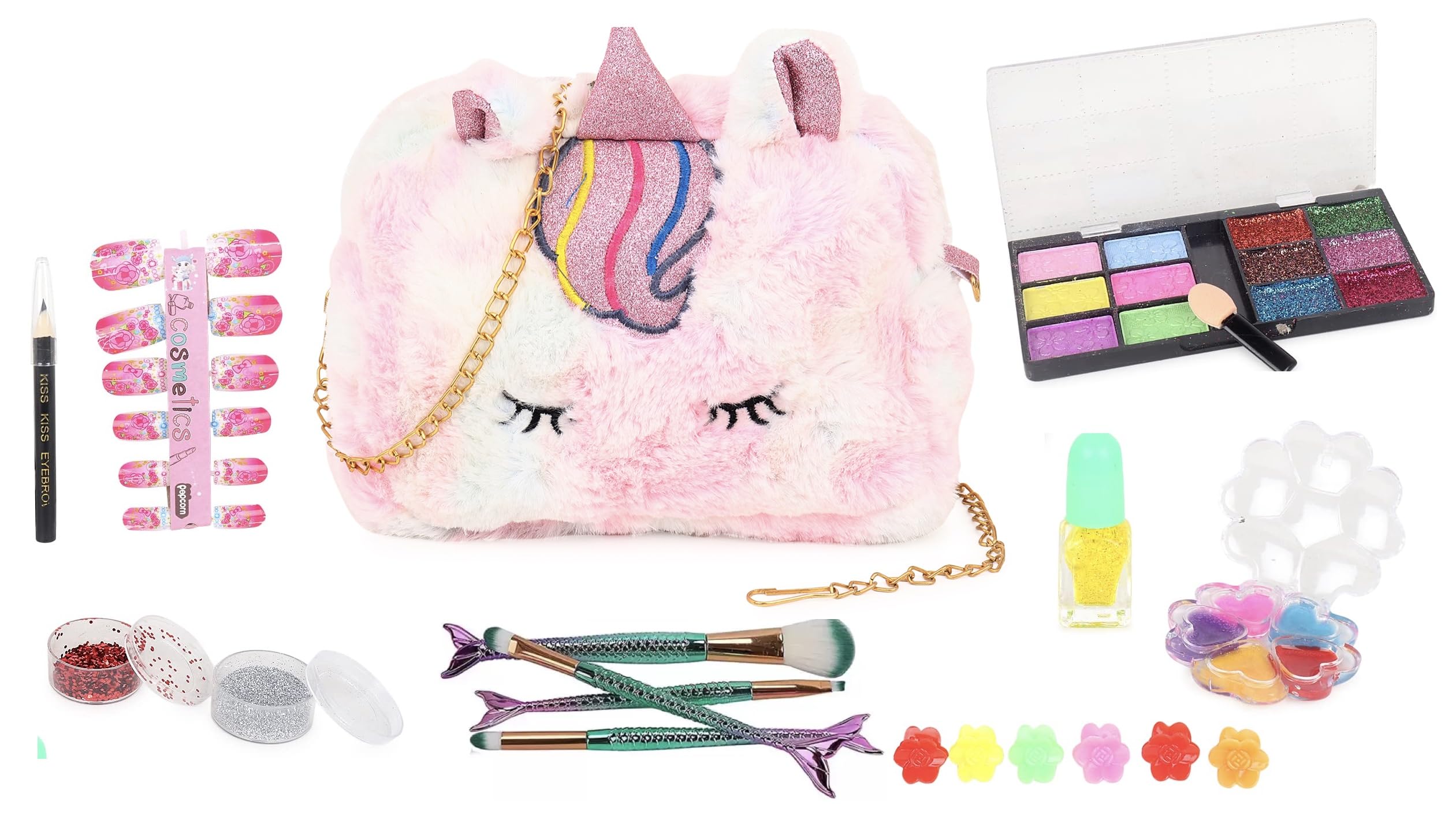 Aashiya Trades Girls Kids Gift for Girls Unicorn Fur Sling Bag for Girls Fur with Kids Play Makeup with Brush (B0CK9GN2LC) Amazon Price History, Amazon Price Tracker