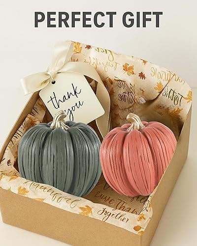 Miniatura 7 de Juego de 3 mini calabazas de resina Decoración de mesa de cosecha de otoño pintadas a mano en marrón, naranja y verde, decoración de otoño de 3.5