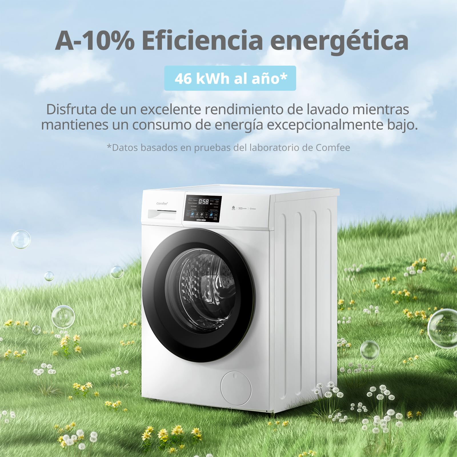 COMFEE' CFP03EW80W-HL Lavadora 8 kg de carga, Clase A -10%, Cuidado con vapor, Motor BLDC, Aprobada por Woolmark, Panel táctil, blanco - 4