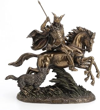 Veronese Design Odin Riding Sleipnir Sculpture Followed by Wolf