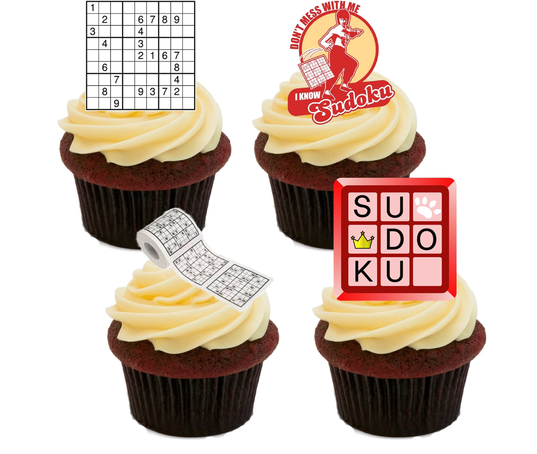 Made4you Sudoku Edible Cake Decorations - Stand-Up Wafer Cupcake Toppers (Pack Of 24)