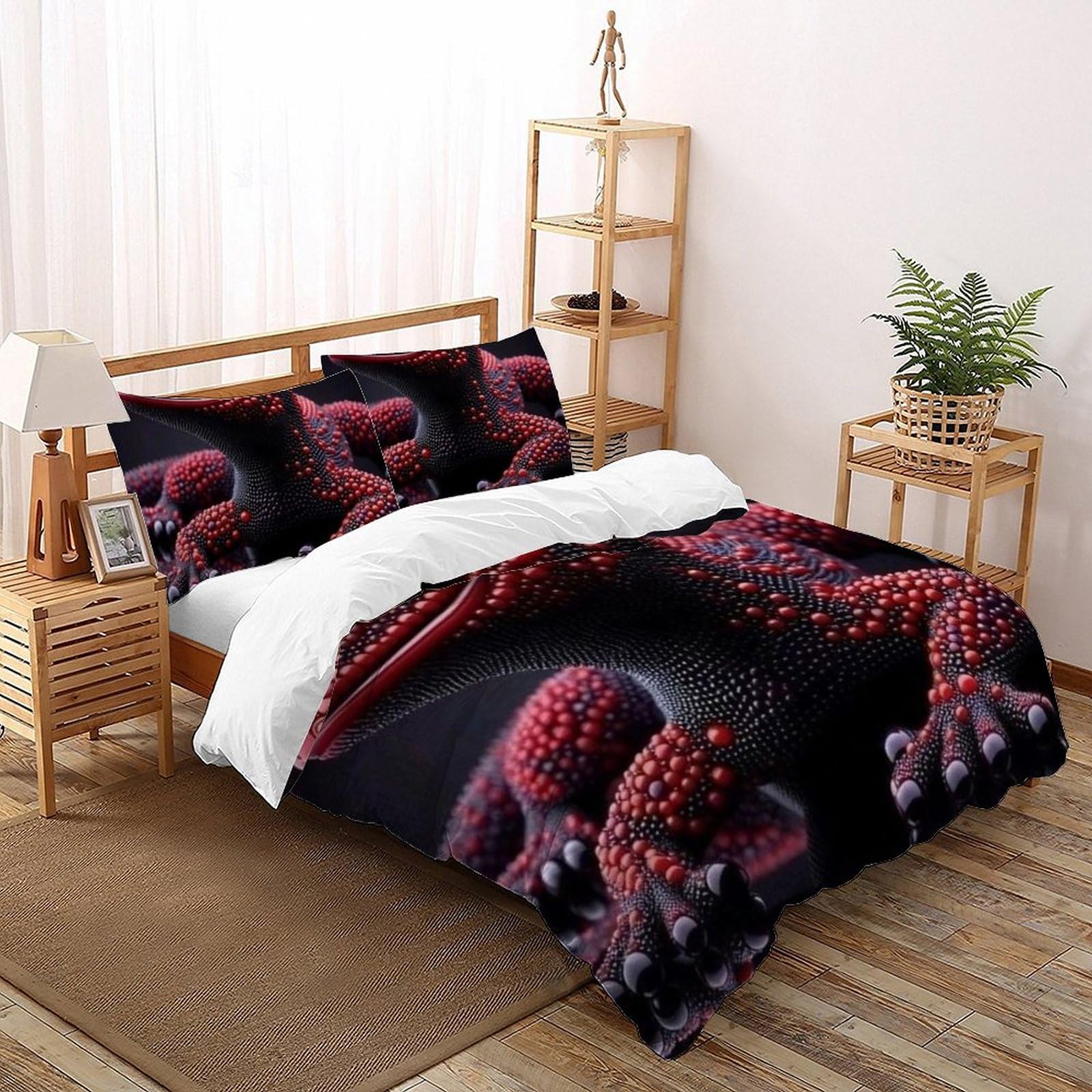 Housse de couette kids lézard rouge et parure de lit super king décor animal