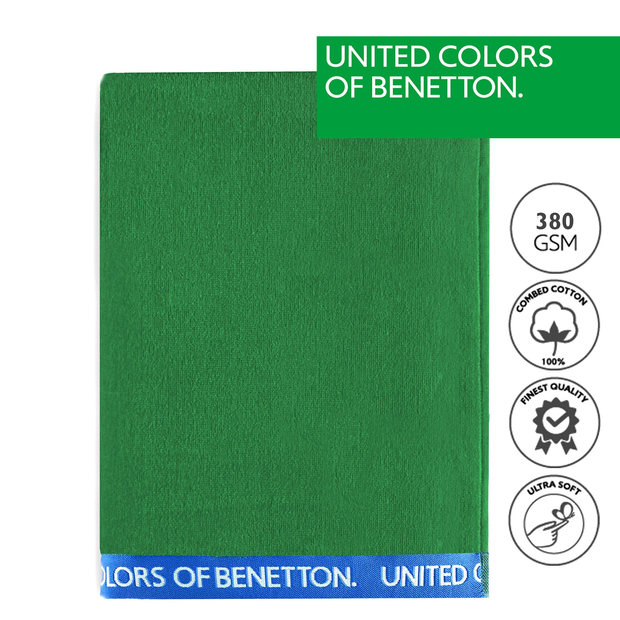 UNITED COLORS OF BENETTON, SET 2 TOALLAS DE PLAYA 90X160CM 380GSM VELOUR 100PercentALGODON VERDE CASA BENETTON, 90x160 c/u