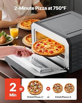 VEVOR Electric Pizza Oven, Smart Pizzas Maker Indoor with 5 Preset, 12-Inch Countertop Pizza Cooker w/Touch Srceen, 750F Max Temp, 2-Min Rapid Baking Oven Thin & Crispy, Neapolitan, Frozen, New York