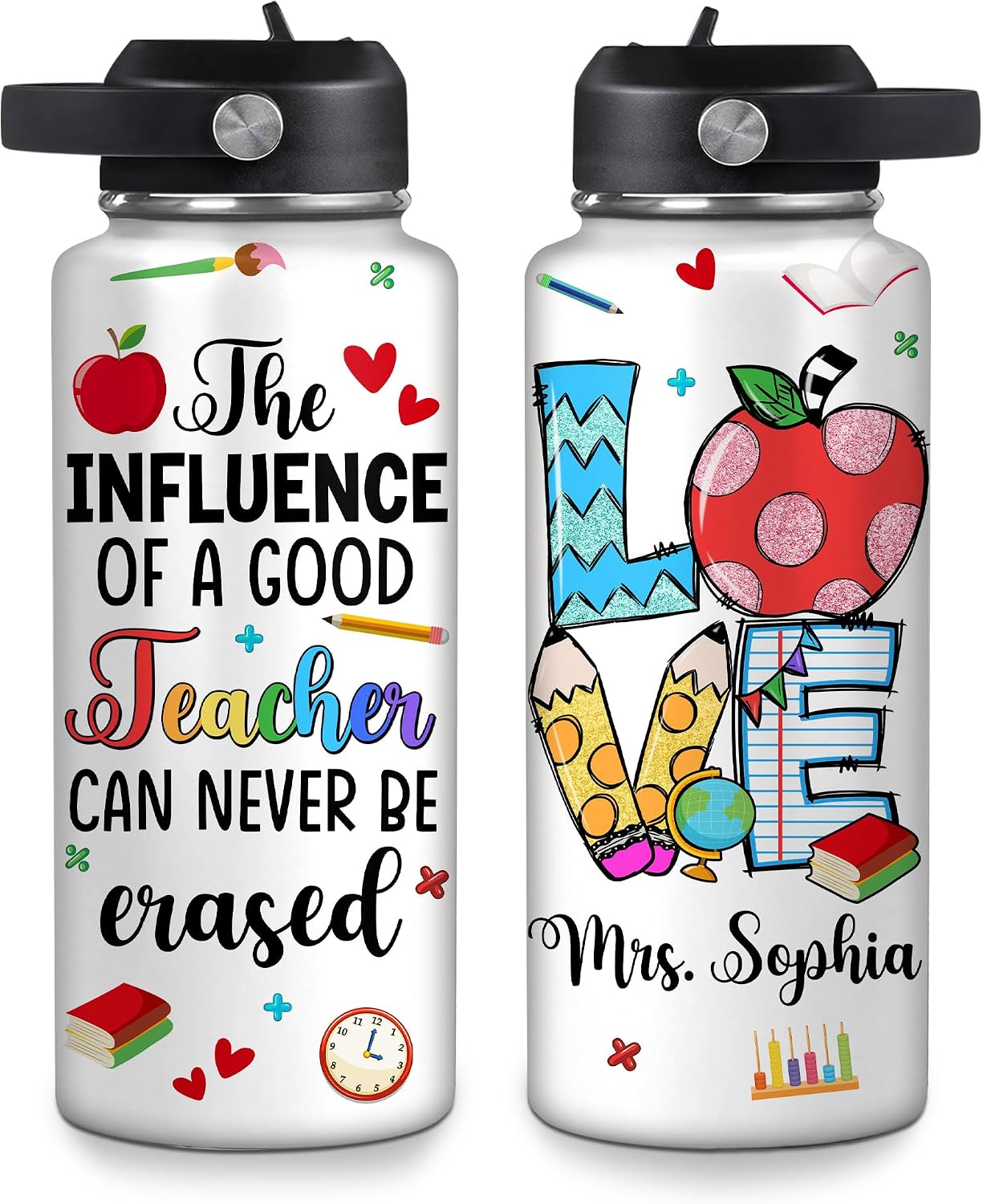 Hyturtle Personalized Teacher Water Bottle - Teacher Appreciation Gifts From Student - Insulated Stainless Steel Bottle with Leak-Proof Lid 18 oz 32 oz - Teacher Gifts On Teacher Day, Back To School