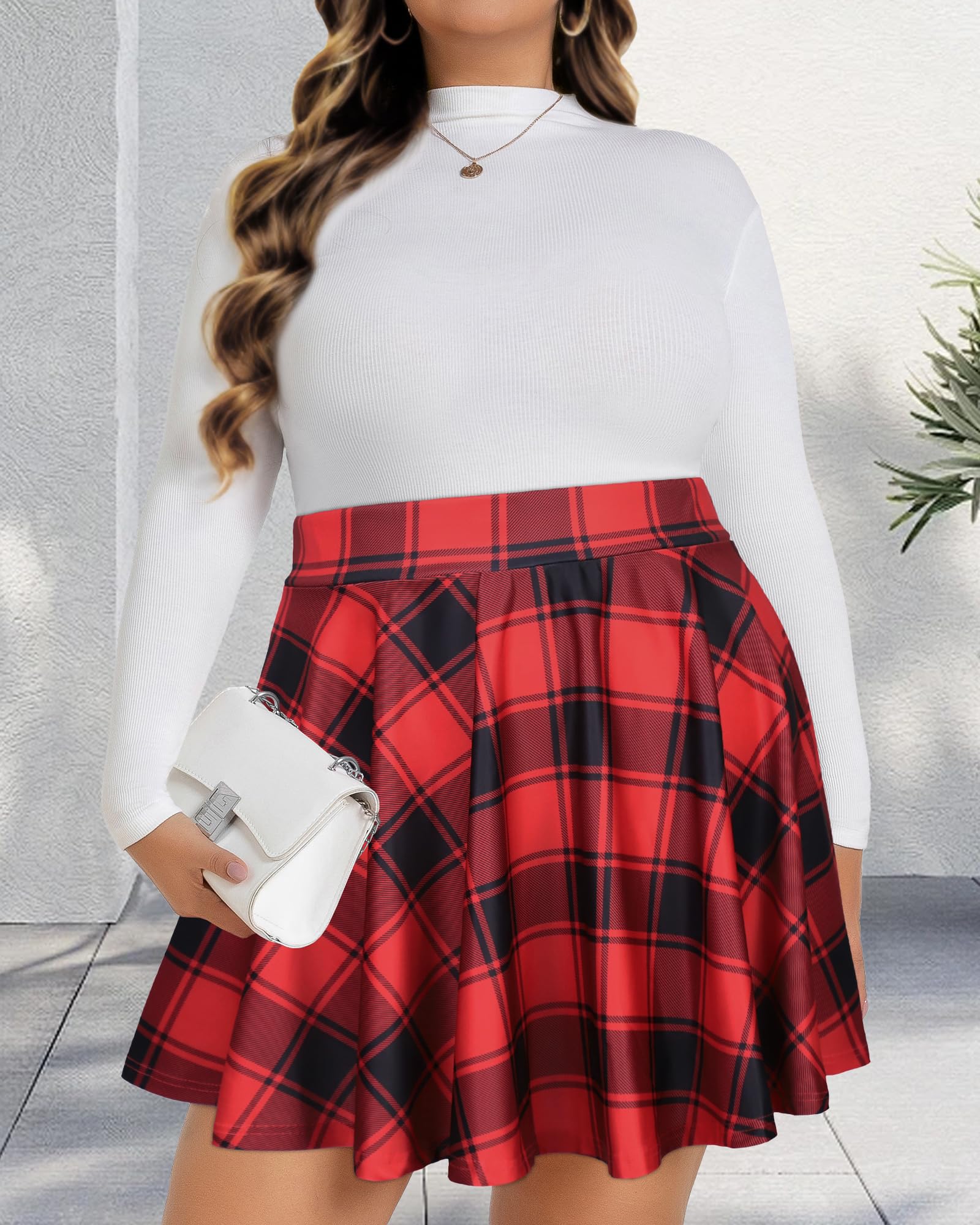 JOELLYUS Plus Size Skirts for Women Summer Pleated Mini Skirt Casual Flowy High Waisted Womens Short Skirts