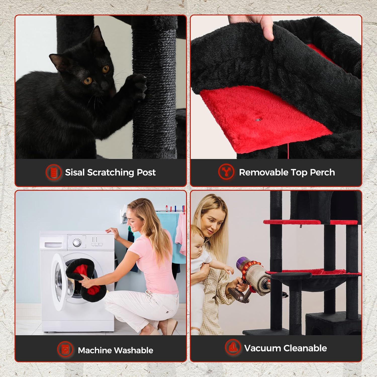 PETEPELA Cat Tree, 69-Inch Gothic Cat Tower for Indoor Large Cats with Super Large Hammock, Tall Cat Climbing Tree Tower with Scratching Posts, Cozy Condo House and Top Perch, Black