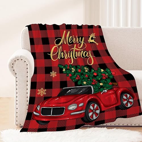 Miniatura 1 de Neatee Living Manta de Navidad a cuadros rojos, manta de Navidad para camión, manta de invierno para sofá, cama, decorativa, suave, ligera, mullida,