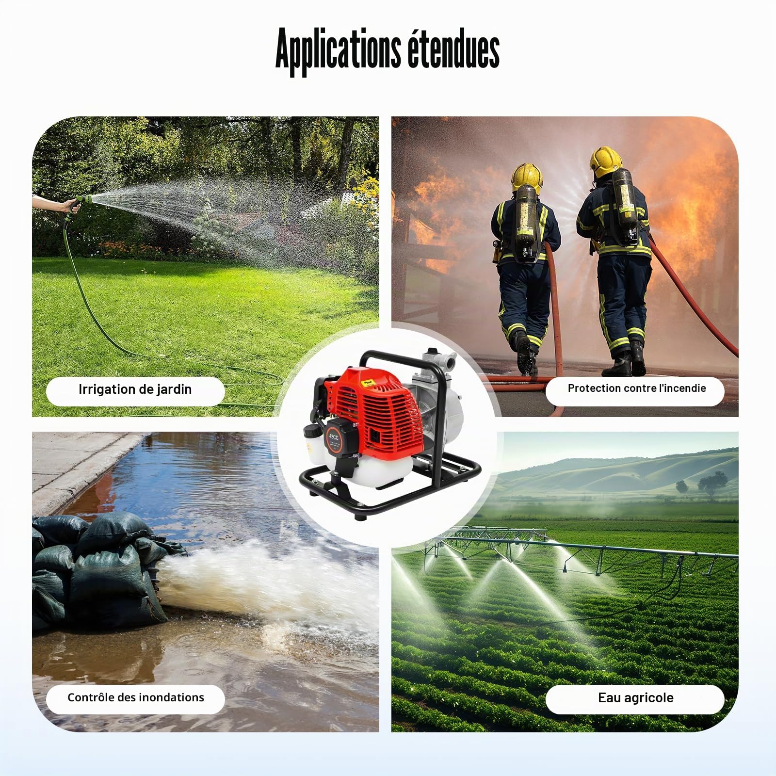 Pompe A Eau Thermique, 1,25kW Pompe A Eau, Pomp A Eau de 135L/min, Moteur 2 Temps, Source d'énergie pour Irrigation et Jardin (Rouge/Noir)
