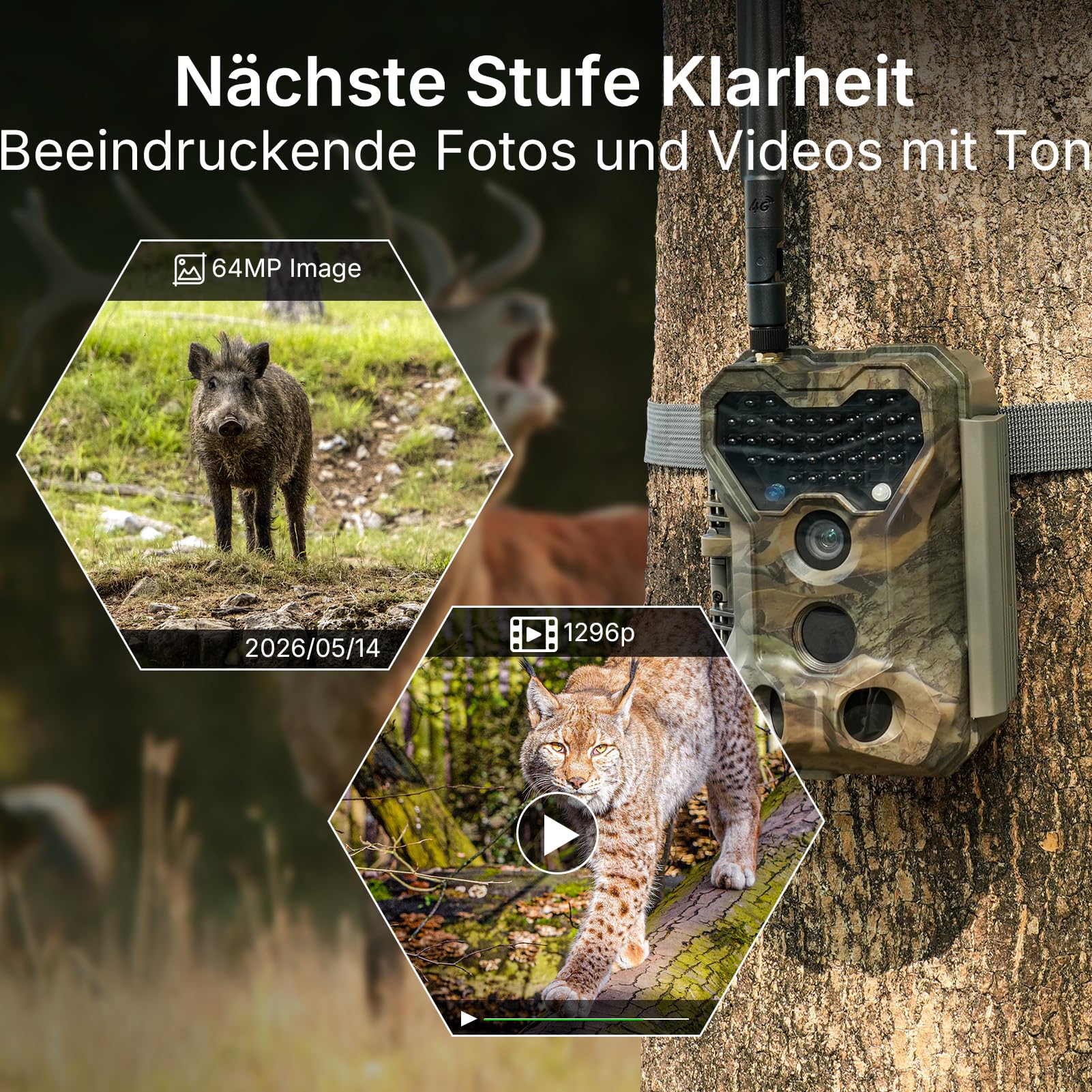 GardePro X70 Pro 4G LTE Wildkamera WLAN mit Live-Streaming und GPS, 7800mAh Akku und 64GB SD Karte, 48MP Wildkamera mit Handyübertragung App, Wildtierkamera mit Bewegungsmelder Nachtsicht