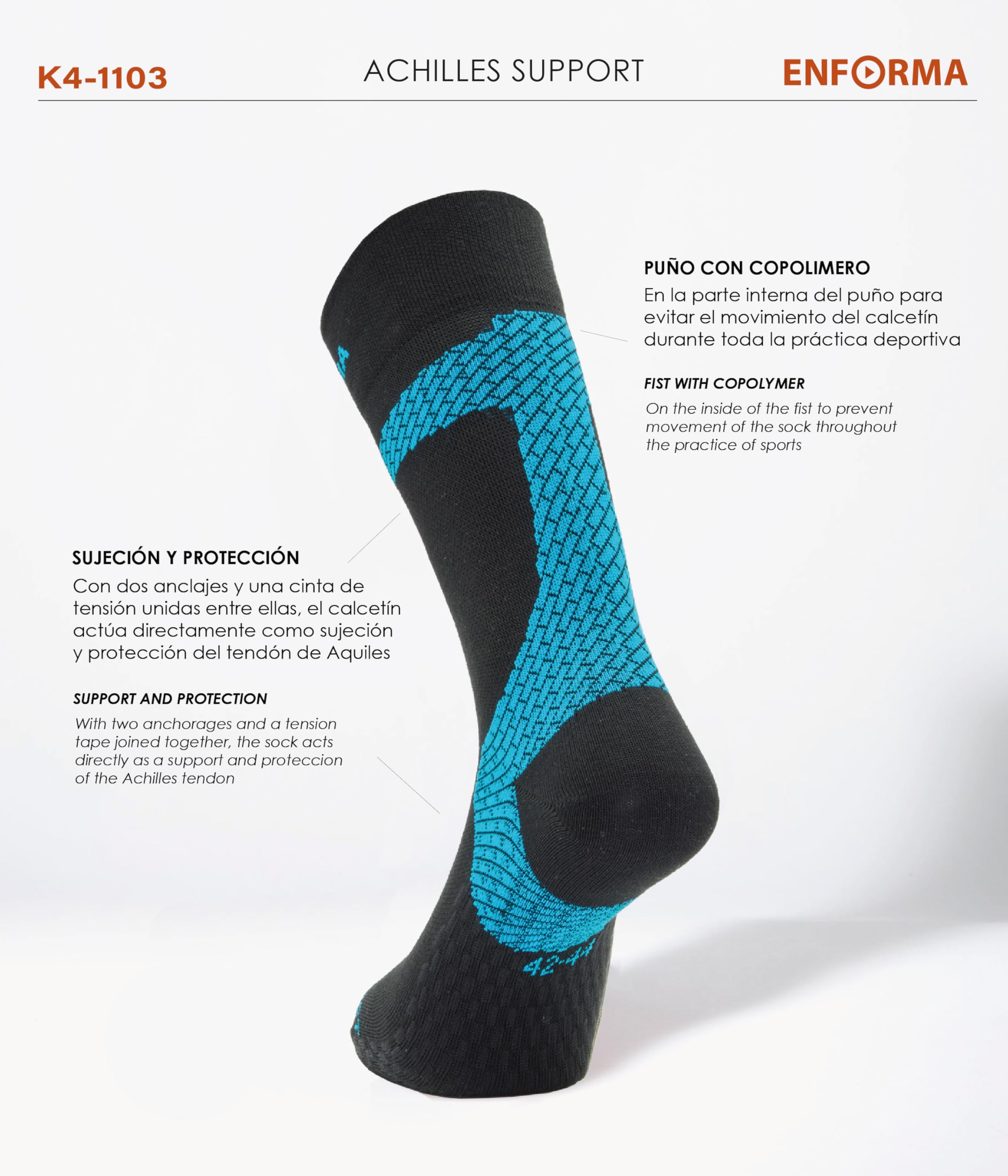 Enforma® Calcetines Técnicos TAPE SOCKS con Tecnología COOLMAX -ACHILLES SUPPORT Máxima Comodidad para Running, Trail Running, Alivio y Protección del Tendón de Aquiles