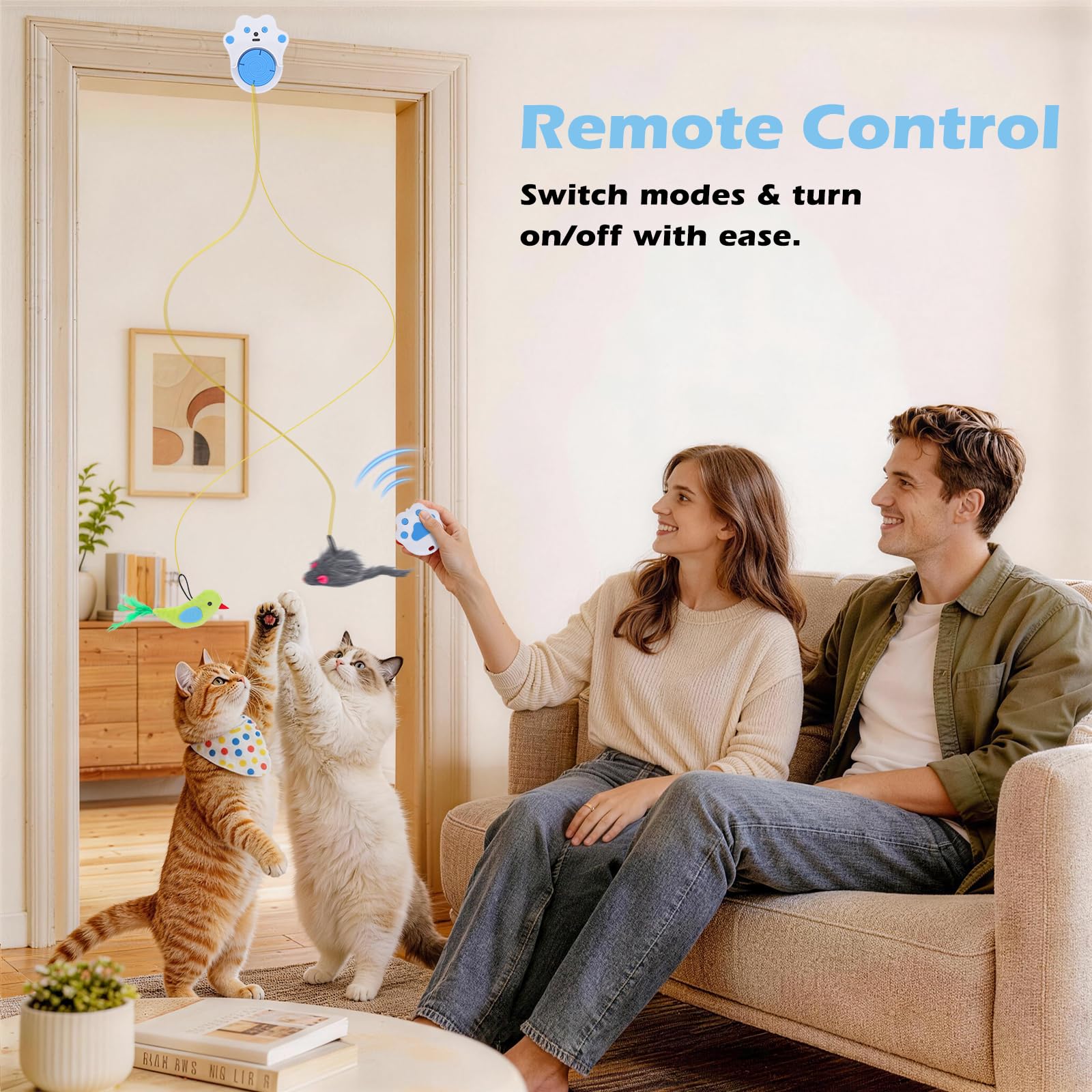Juguete interactivo para gatos de interior con control remoto, 4 velocidades de salto ajustables, juguetes automáticos recargables para gatos adultos aburridos de interior, juguete de pájaro