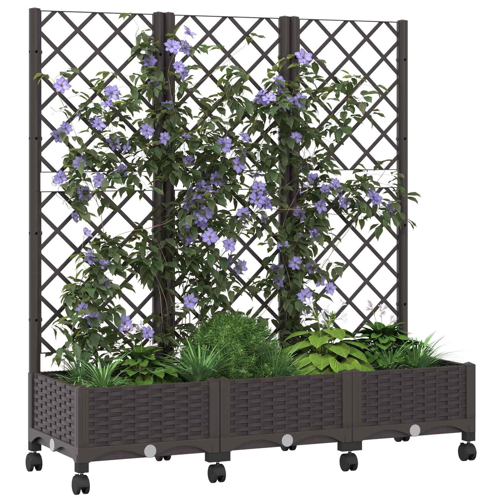 Hothingwell - Bandeja para jardín (120 x 40 x 131,5 cm), color marrón | Polipropileno ligero, Agujeros De Drenaje, Ruedas Integradas, Para Plantas Escaladas, Terraza Balcón