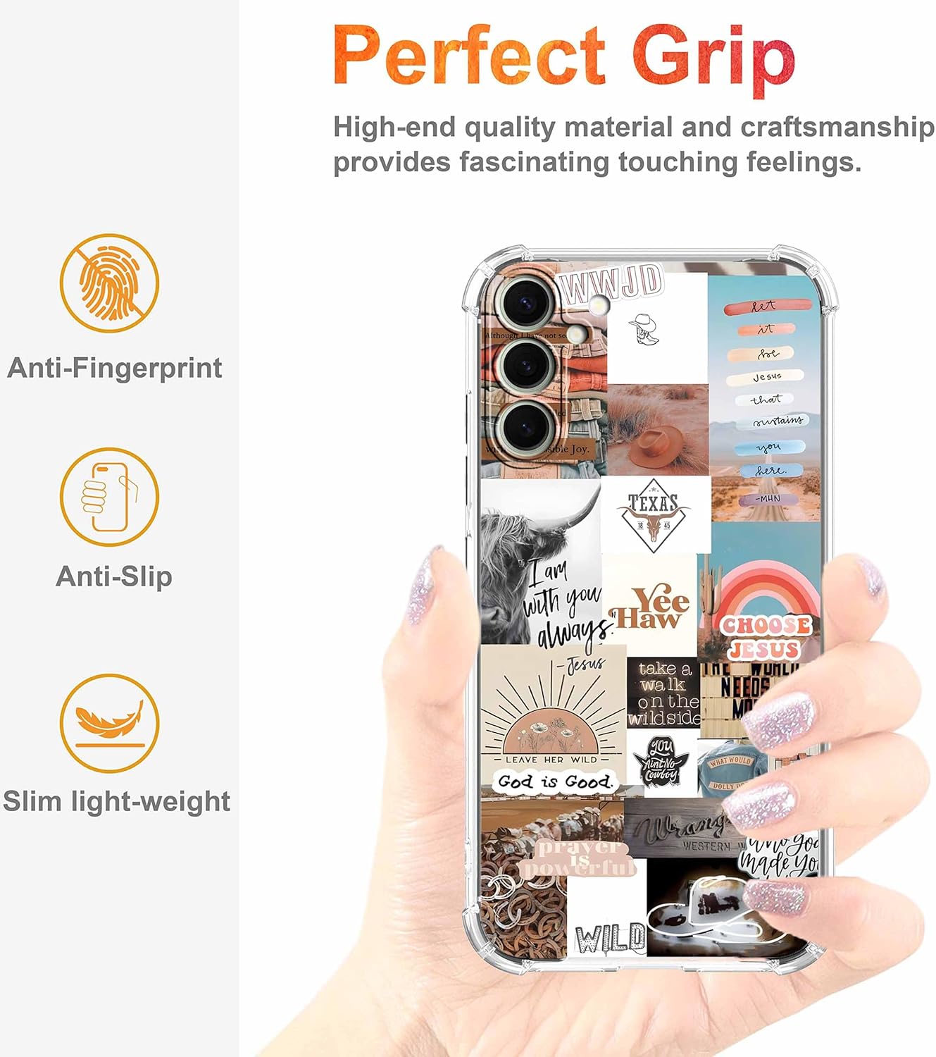 Jesus and Cowboy Case for Samsung Galaxy S24,Christian Quotes and Western Cowgirl Collage,Trendy TPU Bumper Case for Galaxy S24 - Image 4